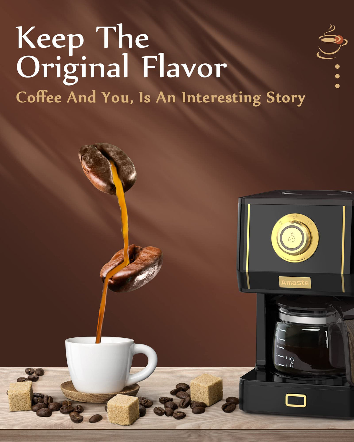 Amaste warming plate keeps coffee warm after brewing.