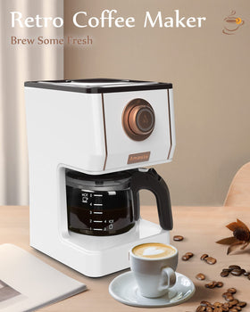 Amaste retro coffee machine with rose-gold accent enhances modern kitchens.