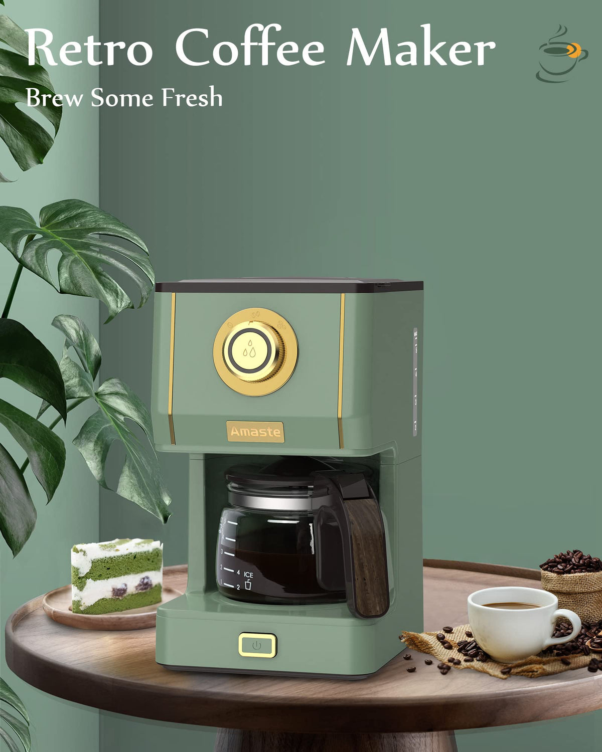 AMASTE retro-style coffee machine on a countertop for daily use.