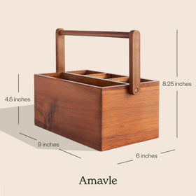 Amavle Acacia Wood Utensil Caddy rotating handle for easy moving between spaces.