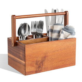 Amavle Acacia Wood Utensil Caddy with Handle keeps counters tidy and organized.