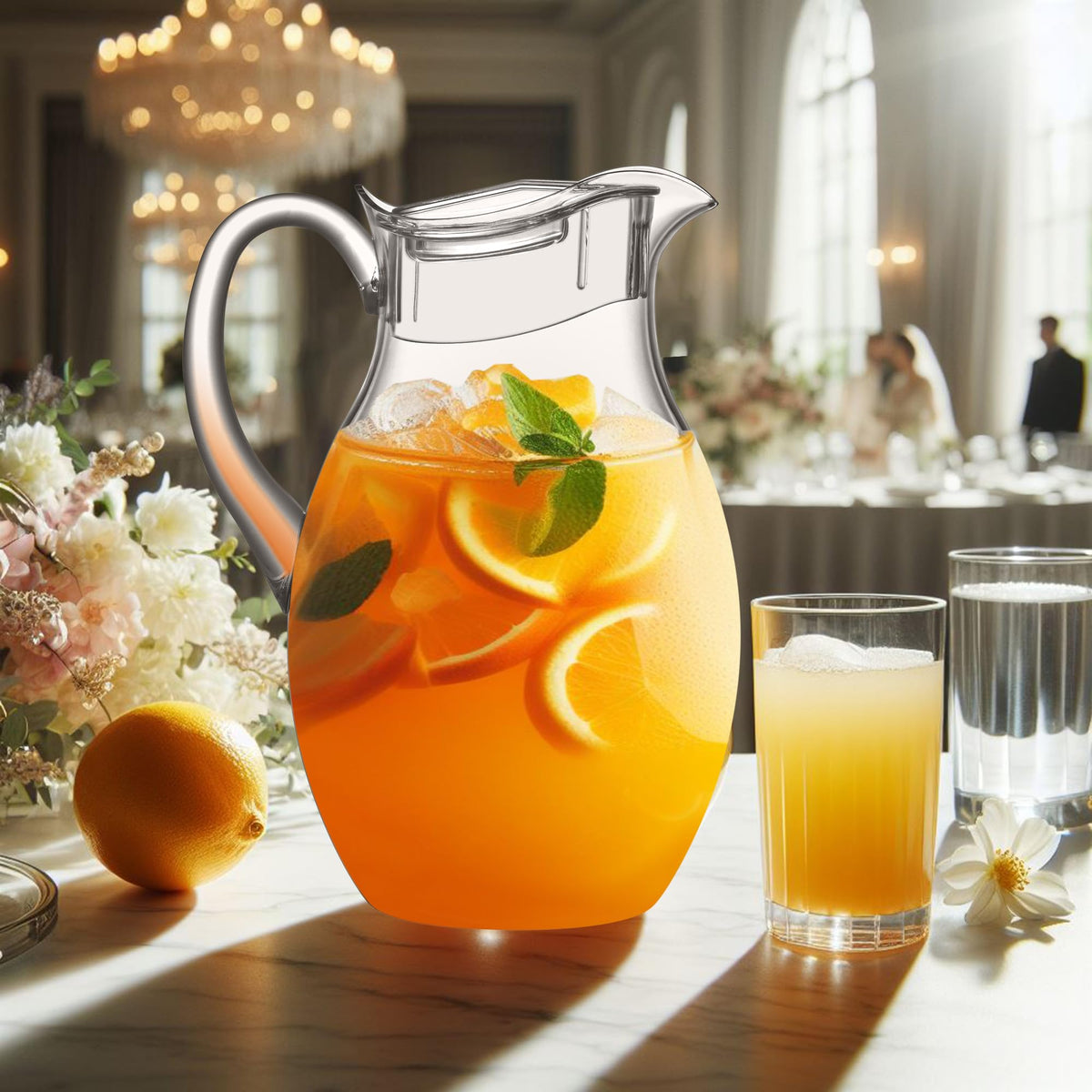 Amazing Abby Bubbly Grand pitcher, handle detail, sturdy and travel-friendly.