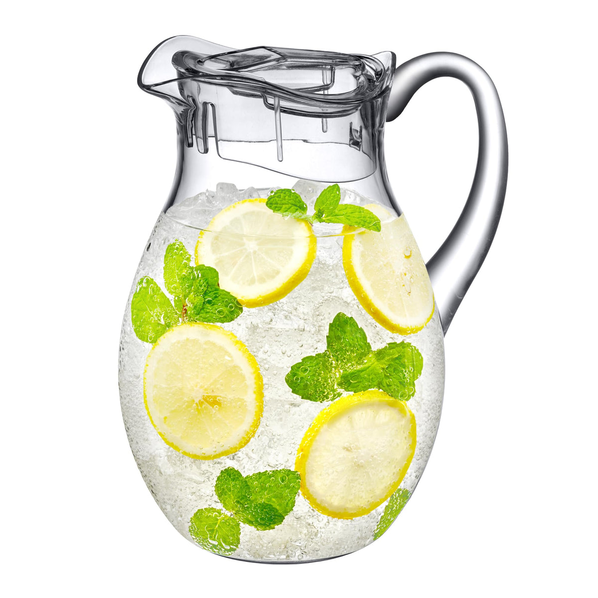 Amazing Abby Bubbly pitcher with clear lid for fridge-ready drinks.