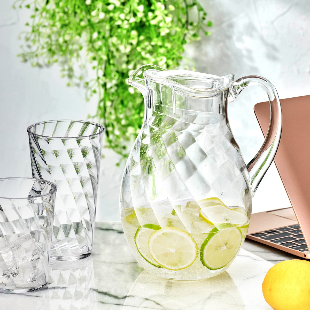 Amazing Abby Bubbly Whirly pitcher filled with lemonade on display in fridge.