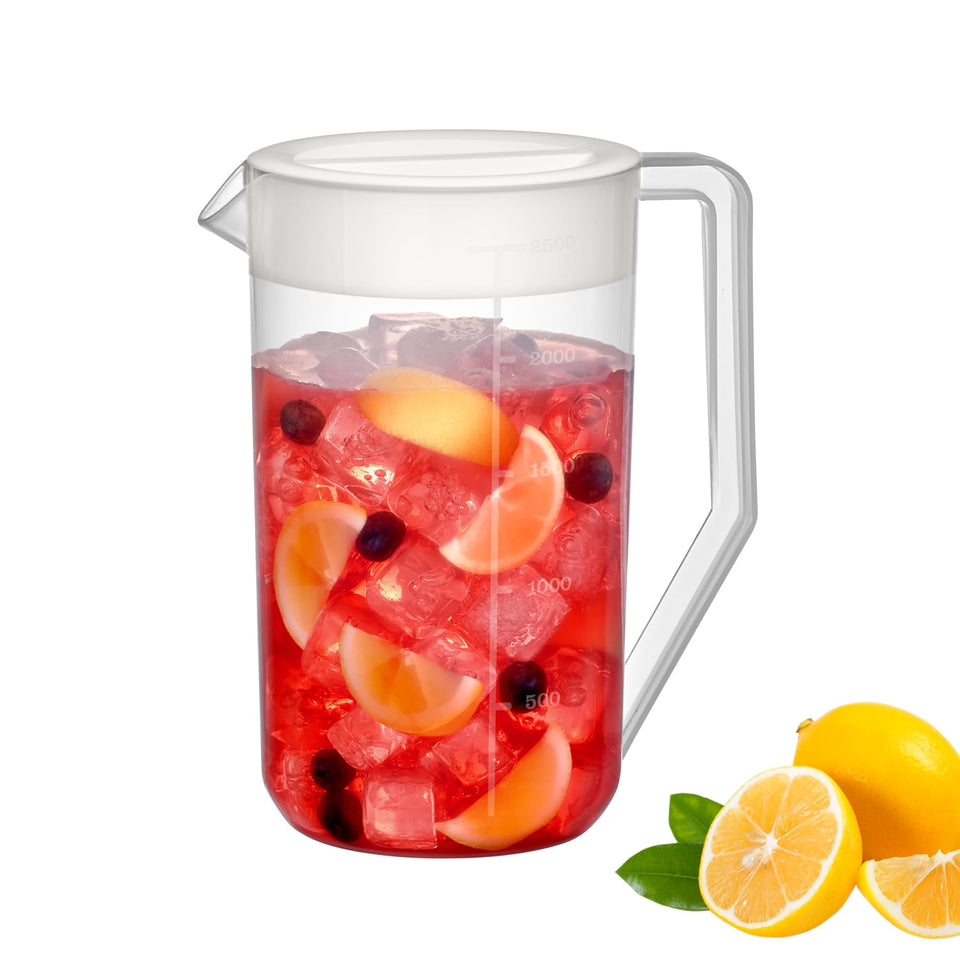 Amazing Abby Kitchen Party pitcher with lid on for secure pouring and mess-free serving.