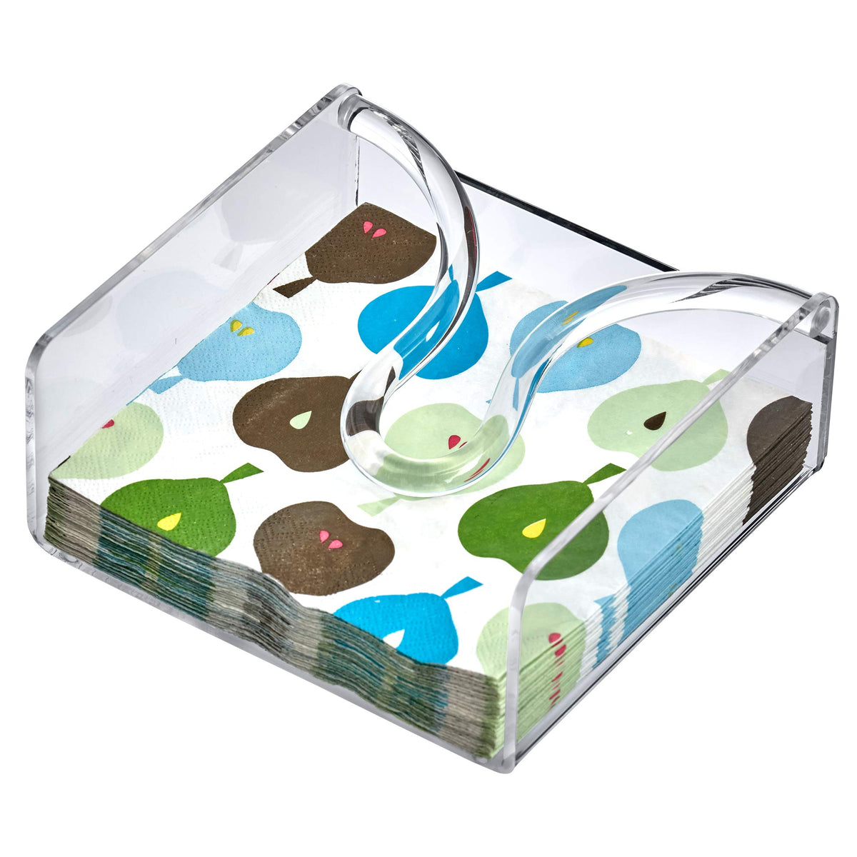 Amazing Abby luncheon napkin holder, front view, keeps napkins tidy on countertops