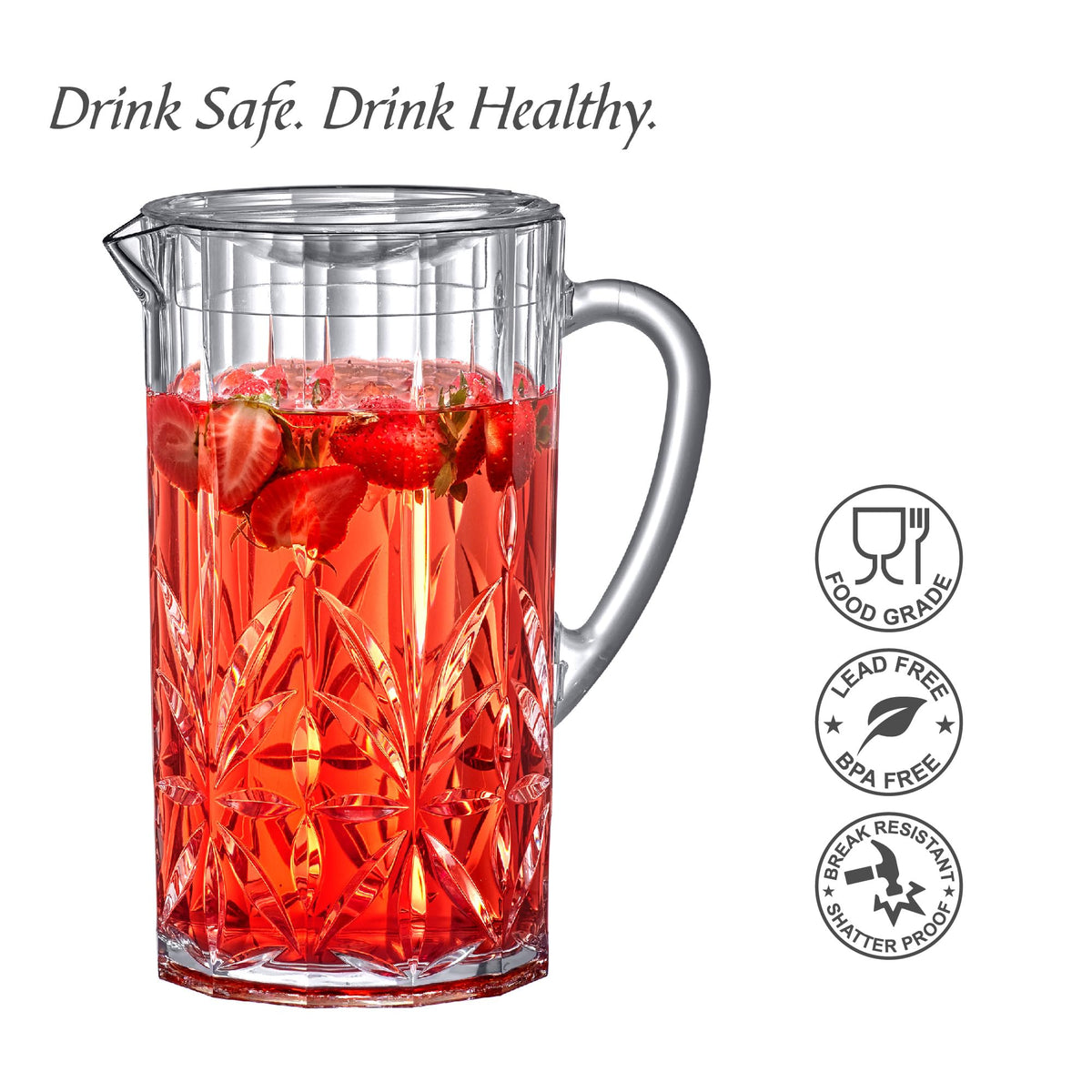 Amazing Abby Stately pitcher supports iced tea, lemonade, sangria, and more for entertaining.