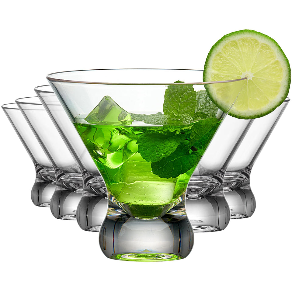 Amazing Abby Olivia 10-ounce plastic stemless martini glasses for safe outdoor entertaining.