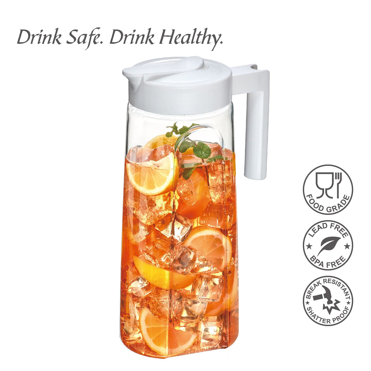 Amazing Abby Slim Tritan Pitcher heat-resistant up to 212F for hot drinks.