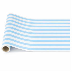 AmazingSpark light-blue striped table runner roll on a festive table for stylish event decor.
