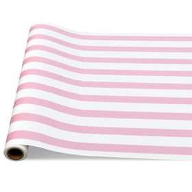 AmazingSpark pink striped table runner unfurled on a farmhouse table adding festive elegance