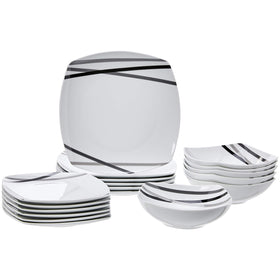 Amazon Basics 18-piece dinnerware set with square plates and bowls for everyday meals