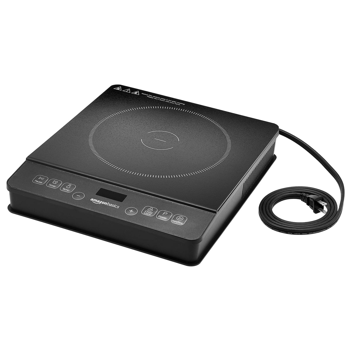 Amazon Basics induction cooktop control panel showing preset modes for quick meals.