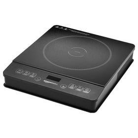 Amazon Basics 1800W portable induction cooktop top view, compact for small spaces.