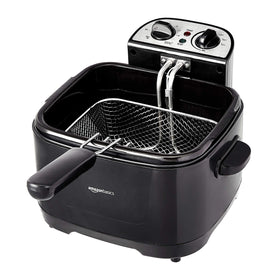 Amazon Basics deep fryer basket with hooks for easy draining after cooking.