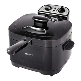 Amazon Basics 2.1-Qt electric deep fryer front view, compact and efficient for home kitchens.