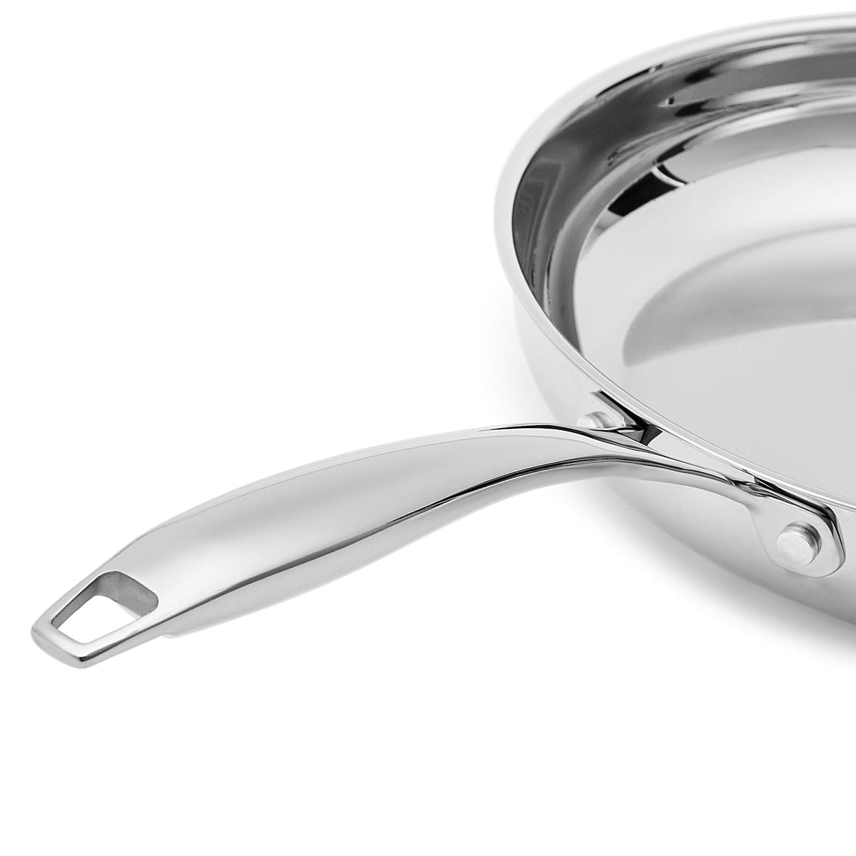 Amazon Basics 10-inch stainless steel frying pan for versatile cooking on large meals.