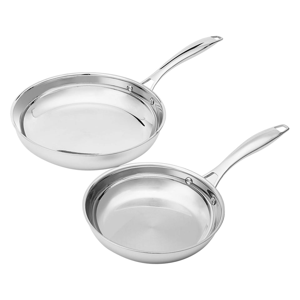 Amazon Basics 8-inch stainless steel frying pan for even heating and quick searing.