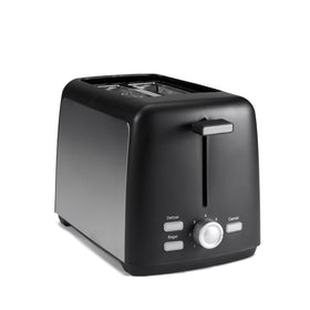 Amazon Basics 2-Slice Toaster front view with extra-wide slots for bagels and artisan bread