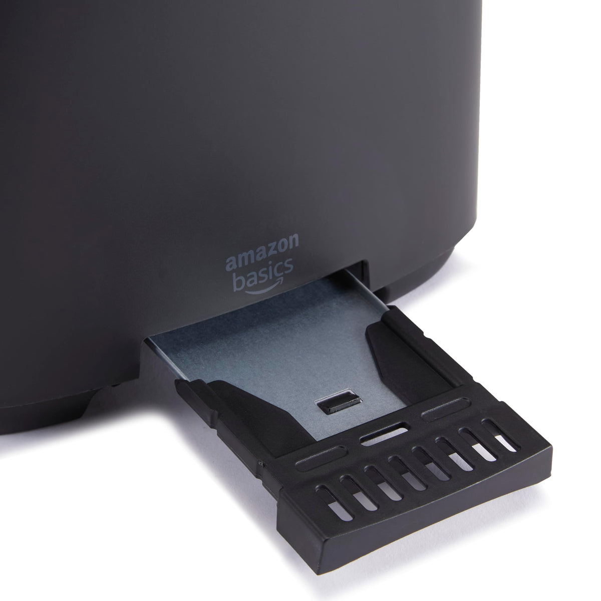 Sleek black and silver finish of Amazon Basics 2-Slice Toaster for contemporary kitchens