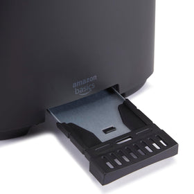 Sleek black and silver finish of Amazon Basics 2-Slice Toaster for contemporary kitchens