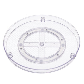 Amazon Basics two-tier lazy susan clear-plastic close-up shows non-slip coating