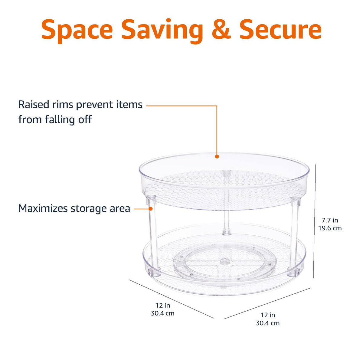 Amazon Basics two-tier lazy susan open-rotating view highlights clear BPA-free plastic