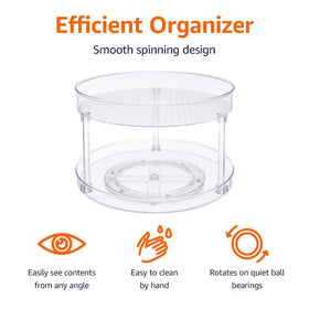 Amazon Basics two-tier lazy susan side angle demonstrates stability on a kitchen counter