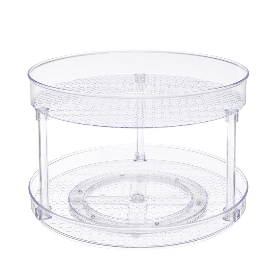 Amazon Basics two-tier lazy susan top view shows easy spice access