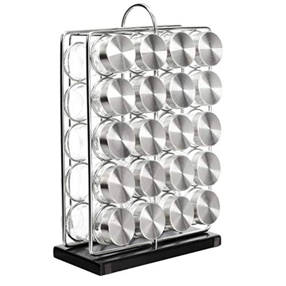Amazon Basics 20-jar spice rack for organized spice storage and easy access.