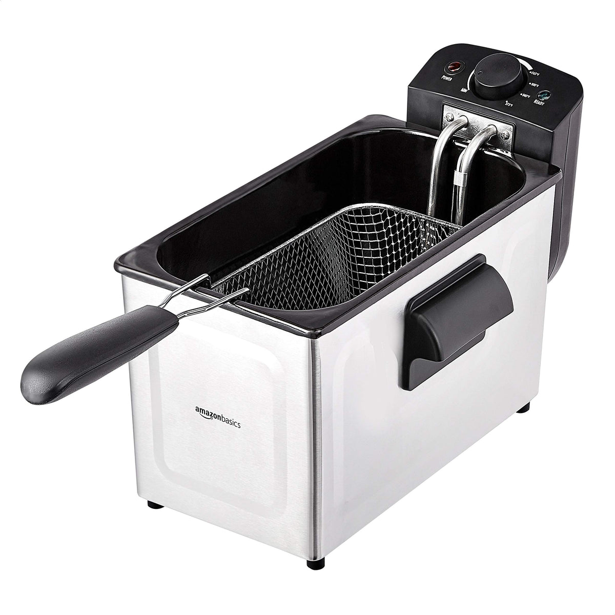Amazon Basics 3.2-qt deep fryer adjustable temperature enables versatile frying.
