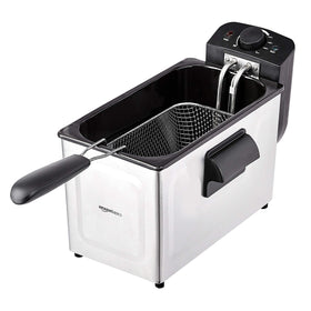 Amazon Basics 3.2-qt deep fryer adjustable temperature enables versatile frying.