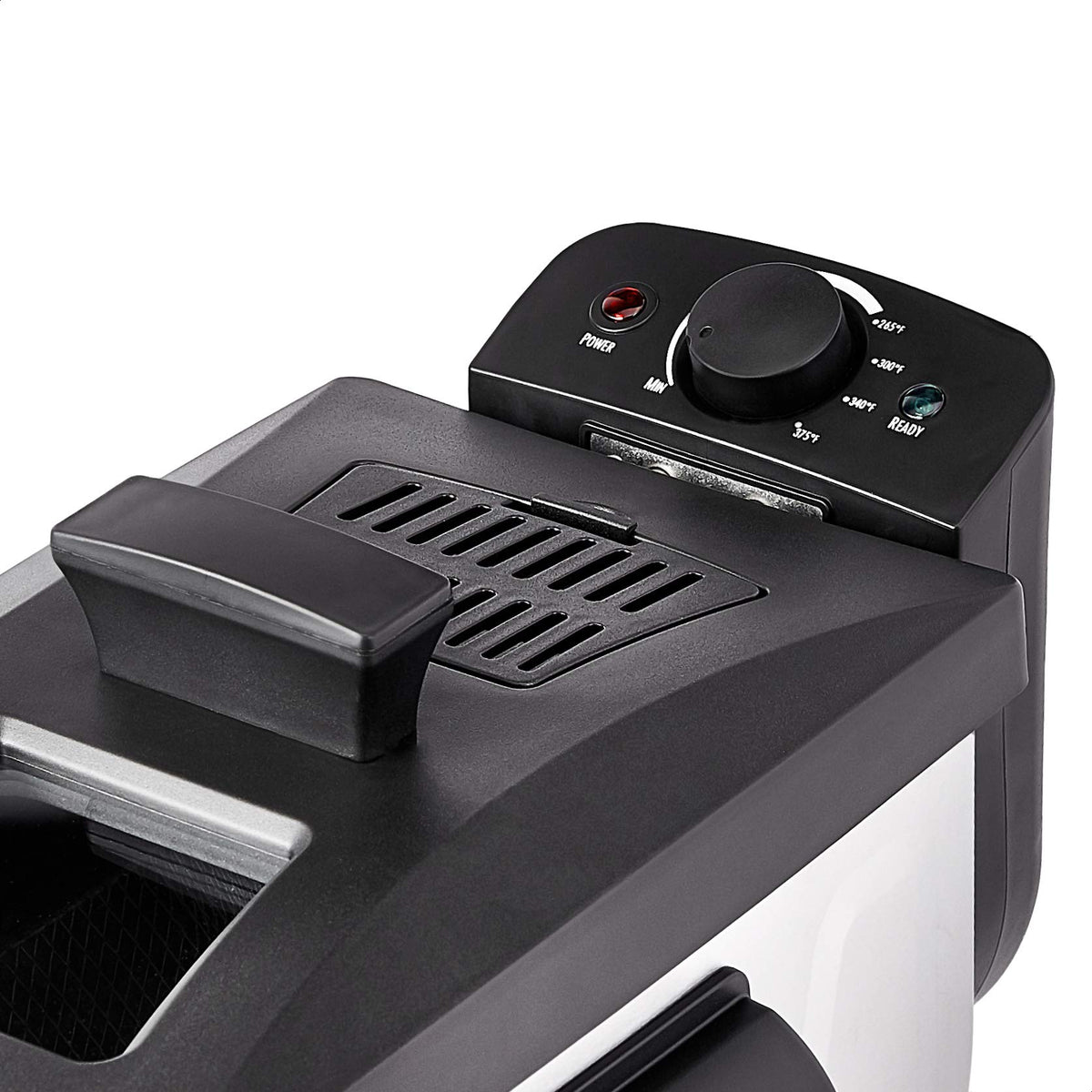 Amazon Basics 3.2-qt deep fryer easy draining basket for mess-free removal.