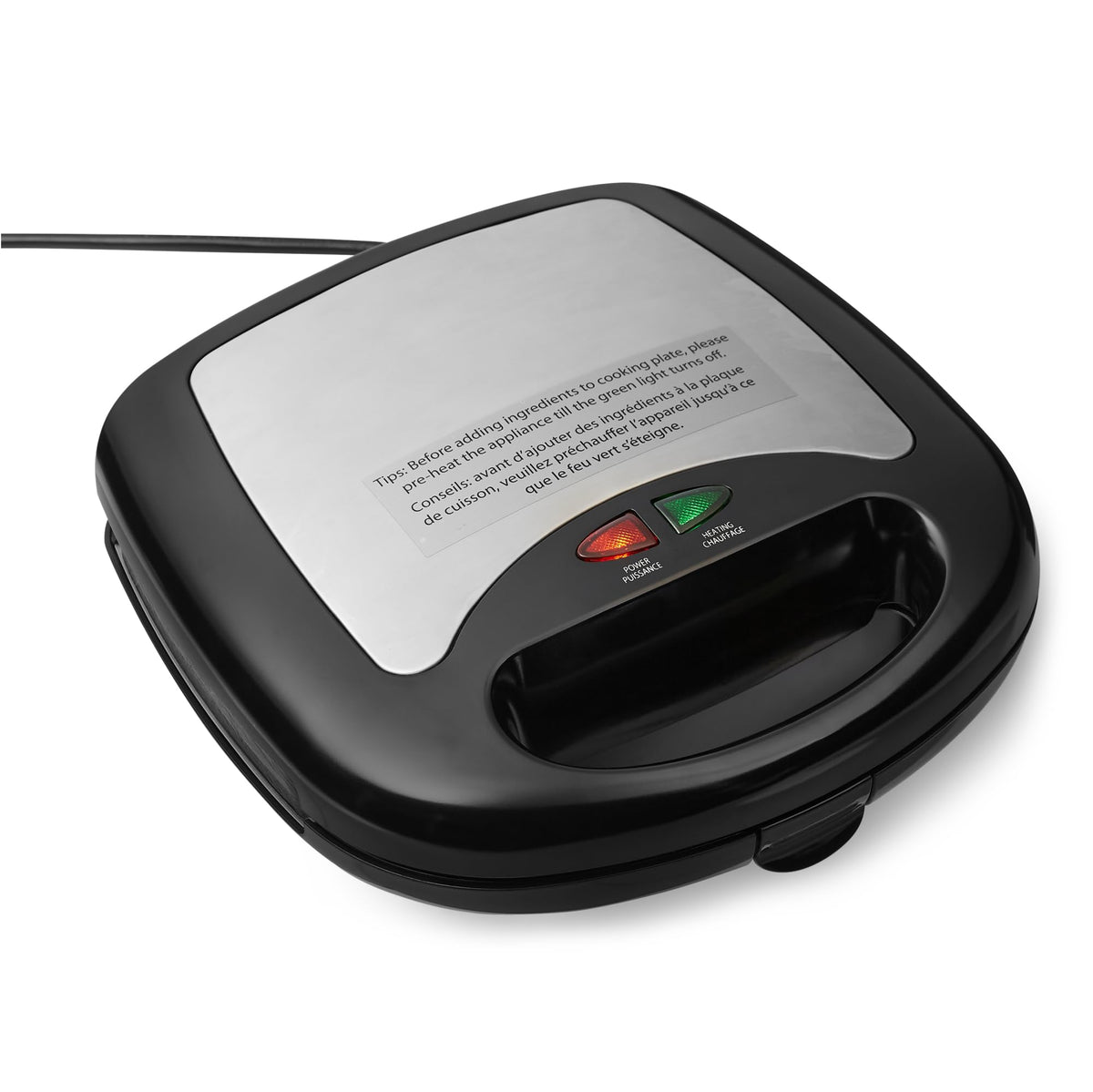 Amazon Basics 3-in-1 sandwich maker on the counter for quick meals.