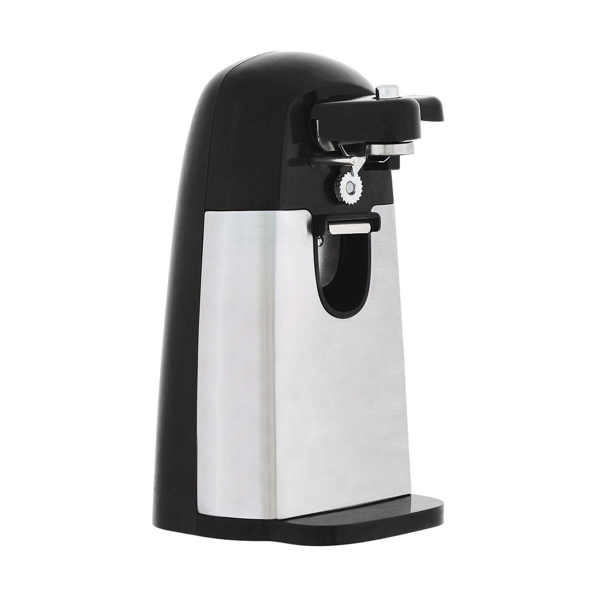Amazon Basics 3-in-1 front view; sleek can opener for easy countertop use