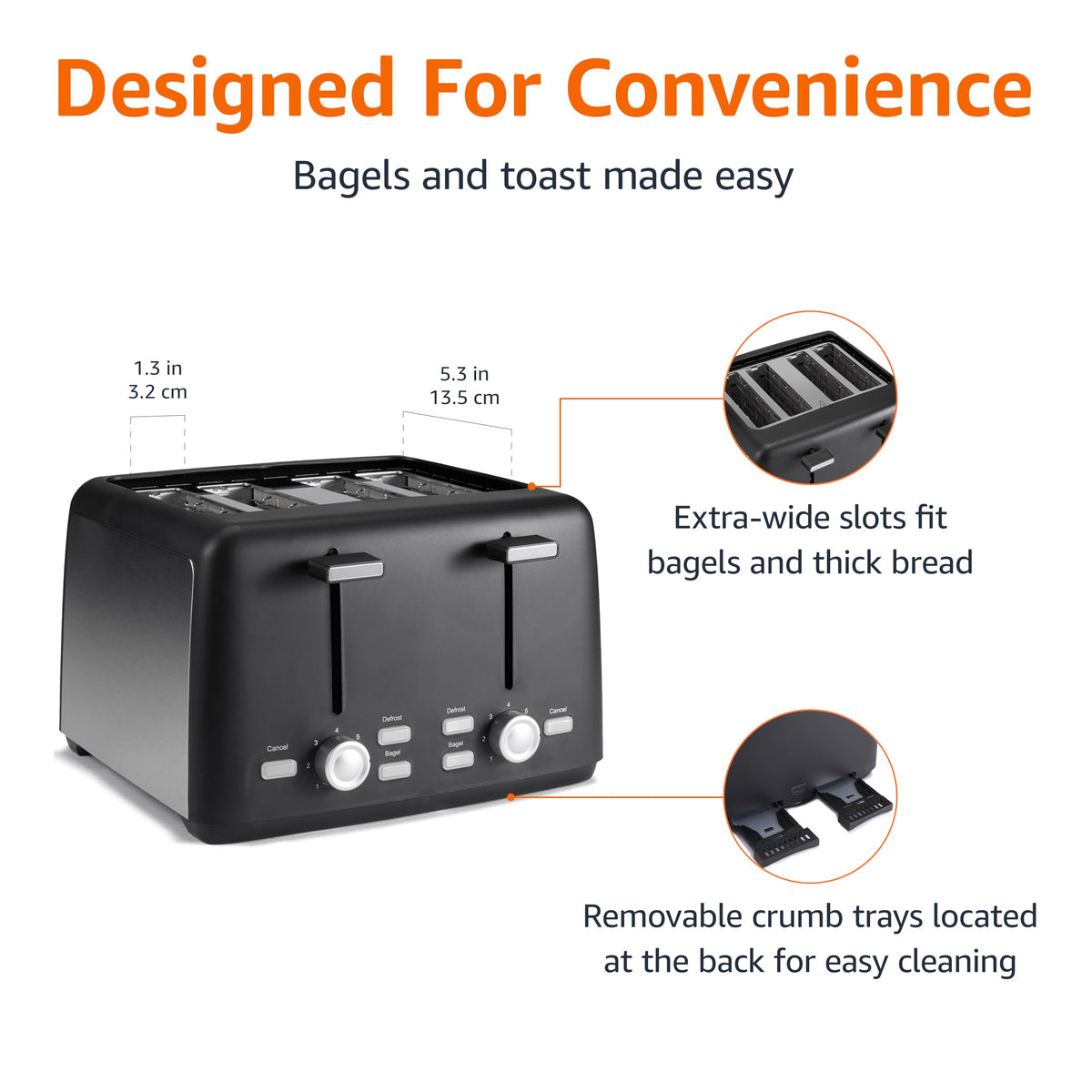 Amazon Basics 4-slice toaster illuminated controls for easy night use.