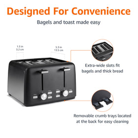 Amazon Basics 4-slice toaster illuminated controls for easy night use.