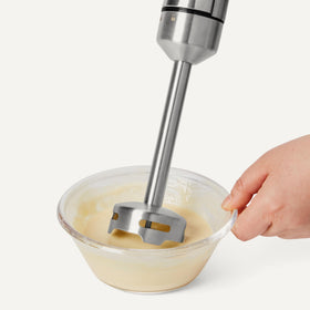 Amazon Basics 500W immersion blender turbo mode for quick velvety blends.