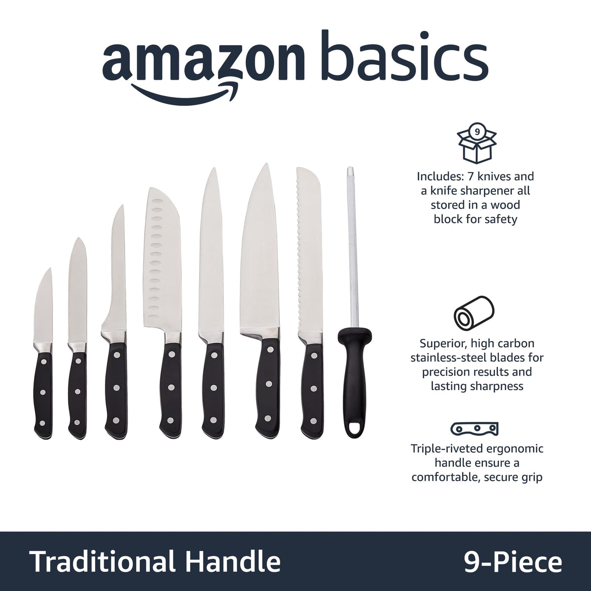 Amazon Basics 8-inch chef knife for precise, effortless chopping.