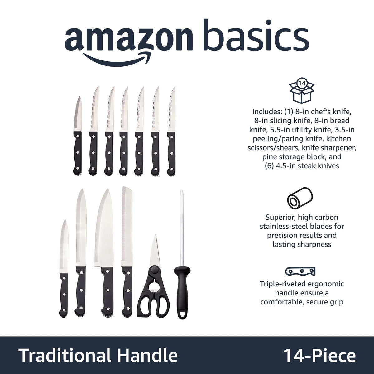 Amazon Basics 8-inch chef knife for versatile slicing and precision prep.