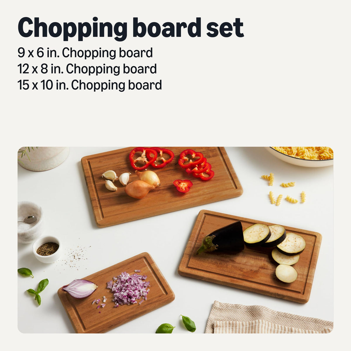 Amazon Basics acacia cutting board 15x10 inches for large prep tasks.