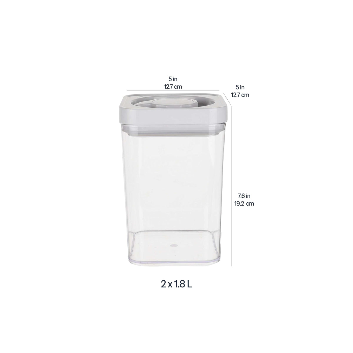 Amazon Basics 1.2-quart container showcases stackable design for compact storage.