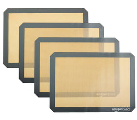 Amazon Basics baking mat 4-pack showing non-stick surface for easy, oil-free baking.