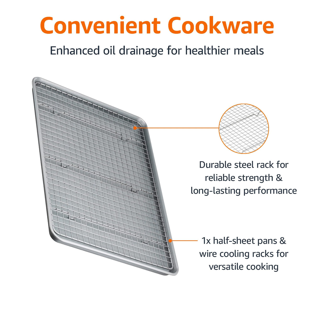 Amazon Basics baking sheet and cooling rack set in use for even roasting