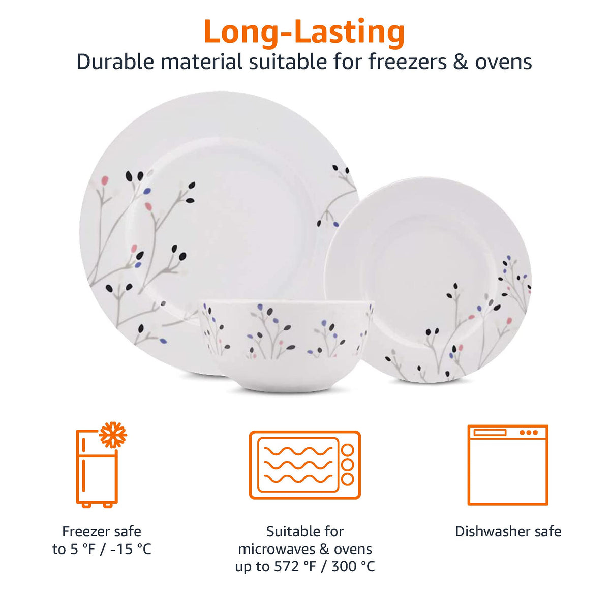 Amazon Basics Branches salad plate highlighting lightweight porcelain and versatile serving.