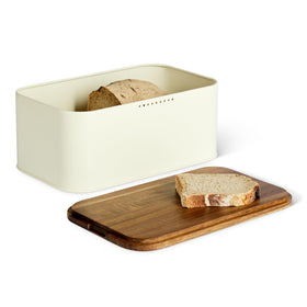 Amazon Basics bread box with carbon steel container keeps bread fresh on the counter.