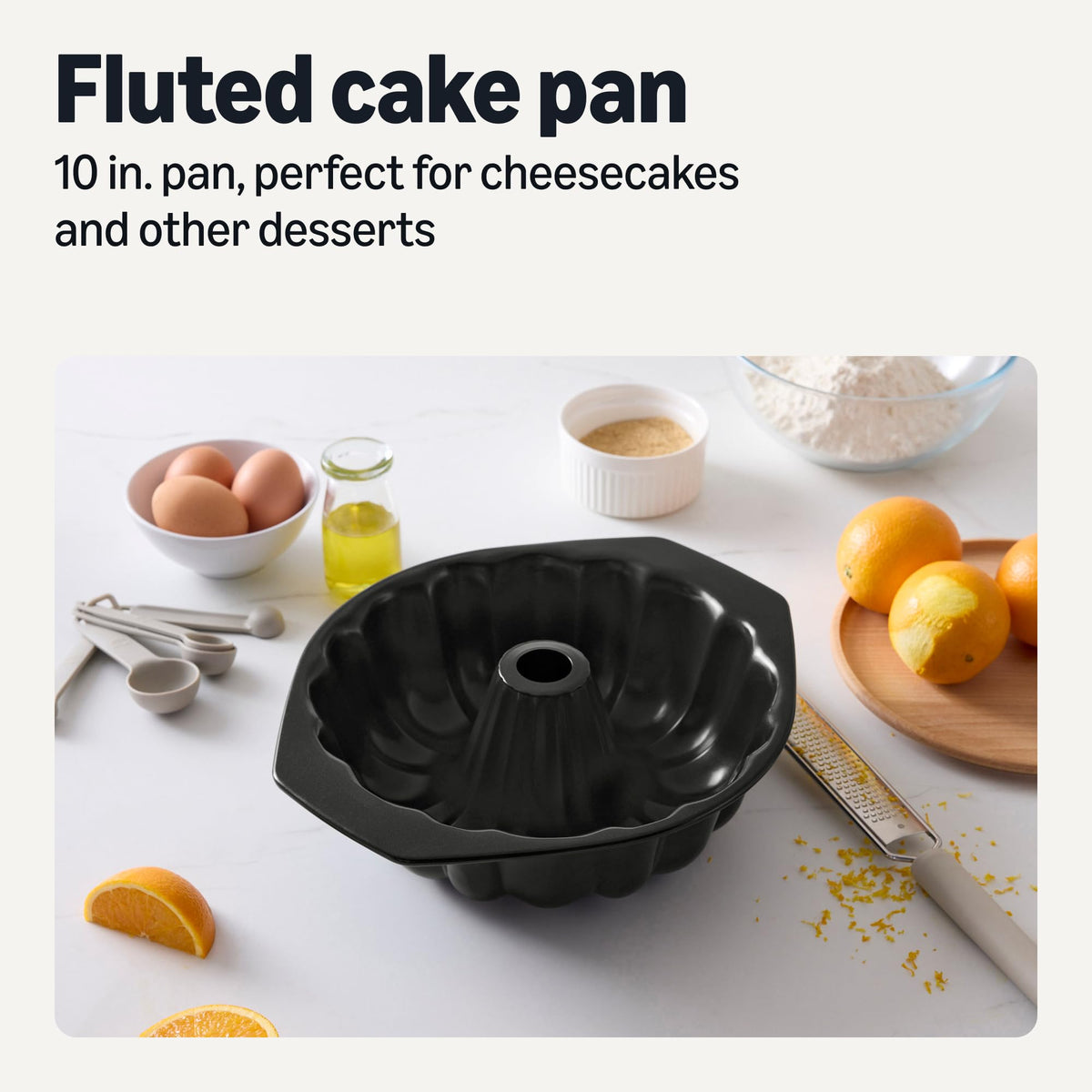 Amazon Basics Bundt pan carbon steel construction for steady heat distribution.