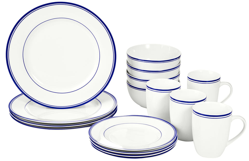 Amazon Basics Cafe Stripe dinner plates in blue for everyday meals