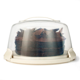 Amazon Basics cake carrier with handle and locking lid for secure transport.