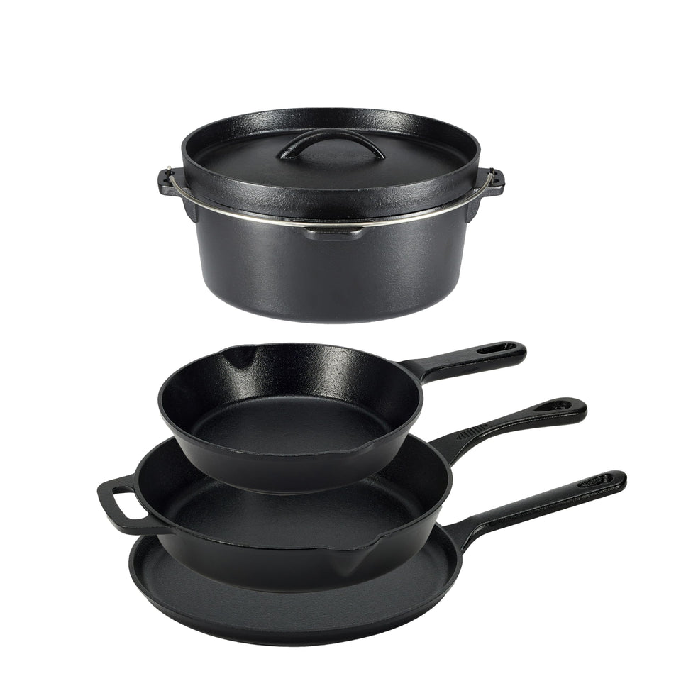Amazon Basics cast iron 10.5-inch griddle with seasoned surface for even searing.
